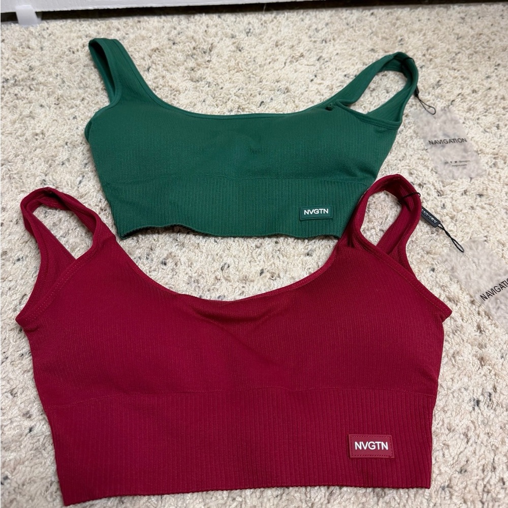 NVGTN Seamless Sports Bra Bundle Red & Green Size Small NWT